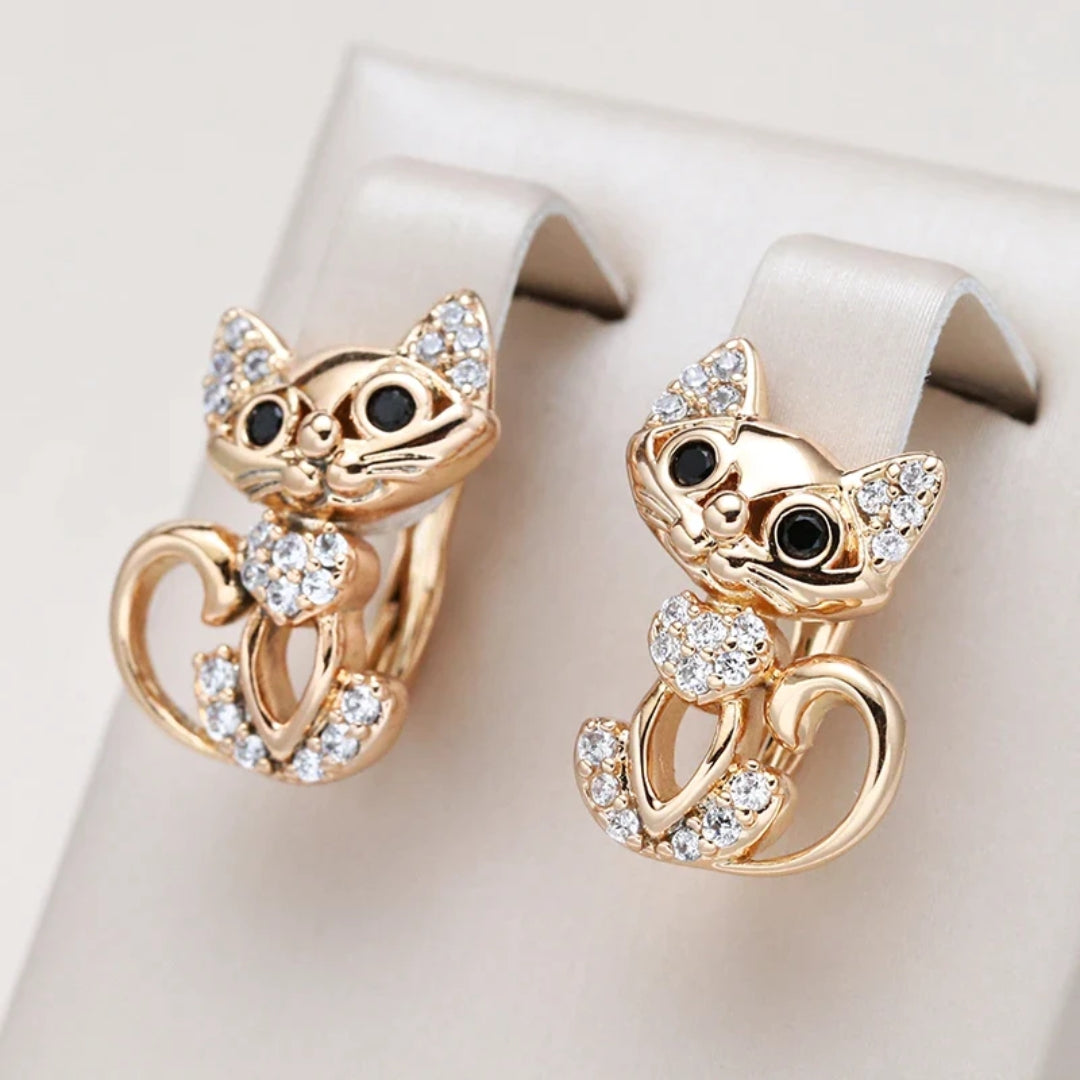 Elegant Earrings with Zirconia Kitty
